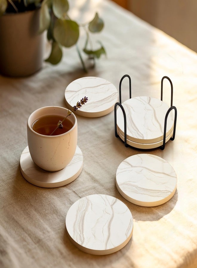 VEYRO Coasters Set of 6 for Drinks - Absorbent Ceramic Stone Drink Coasters with Cork Backing for Coffee Table & Desk, Modern Marble Look Cup Coaster Set, Housewarming Gift for New Home - Image 2
